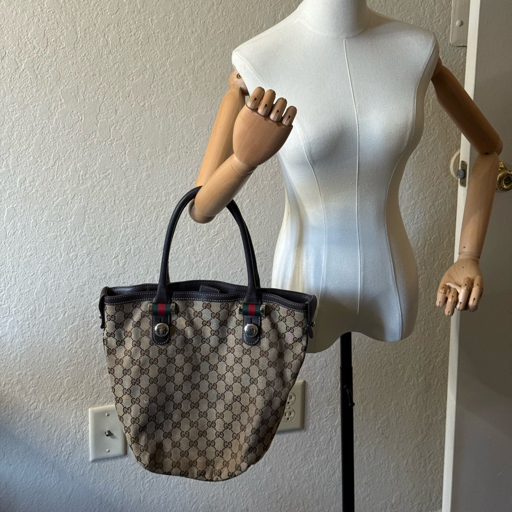 Authentic Gucci Sherry Line Medium Matchball Tote Brown GG - Picture 16 of 16